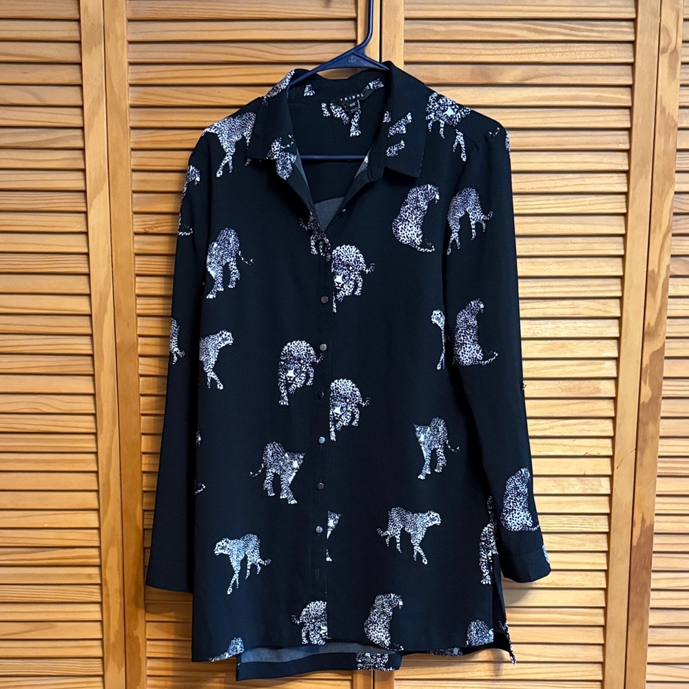 Tribal Black Blouse with White Leopard Print